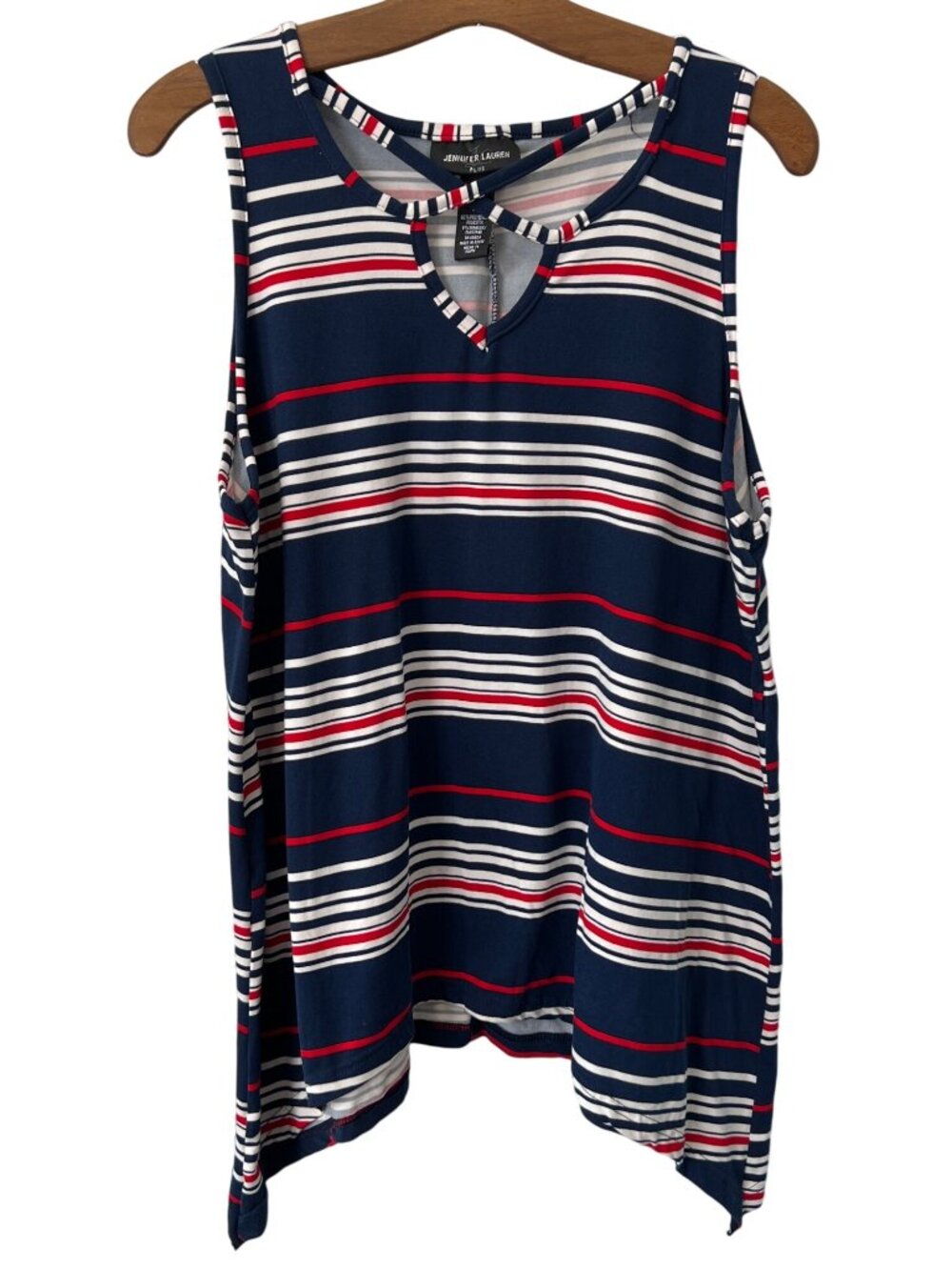 Jennifer Lauren Tank Top Size 2X Stripe Plus Size Crisscross Strap Navy Coastal